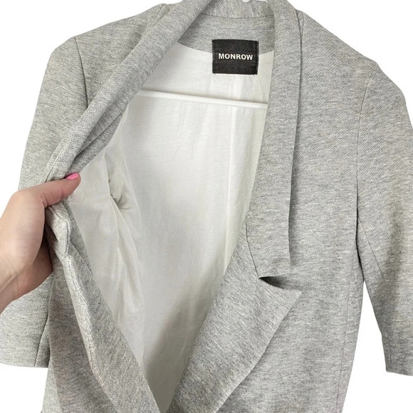 Monrow Knit Blazer Jacket Double Breasted Womens XS Heathered Grey Sweatshirt - Picture 3 of 12